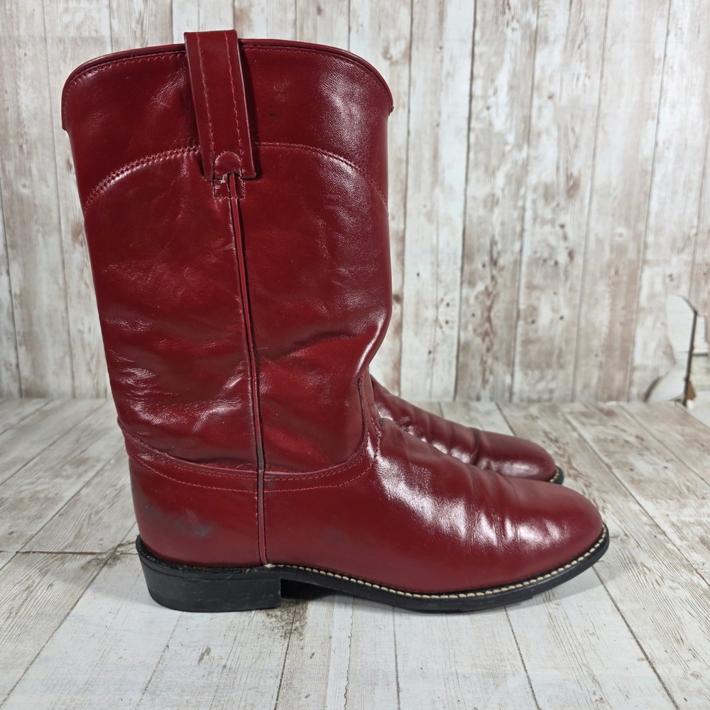 Acme Womens Red Leather Roper Western Boots Style 8043 Made in USA Size 9M